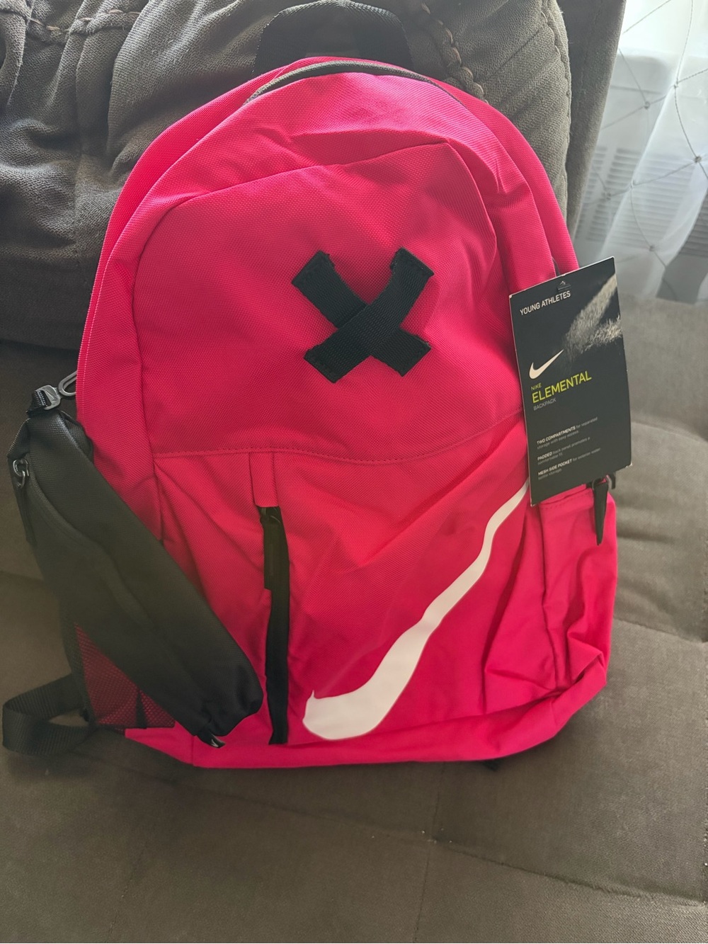 Nike Pink and Black Backpack with White Swoosh